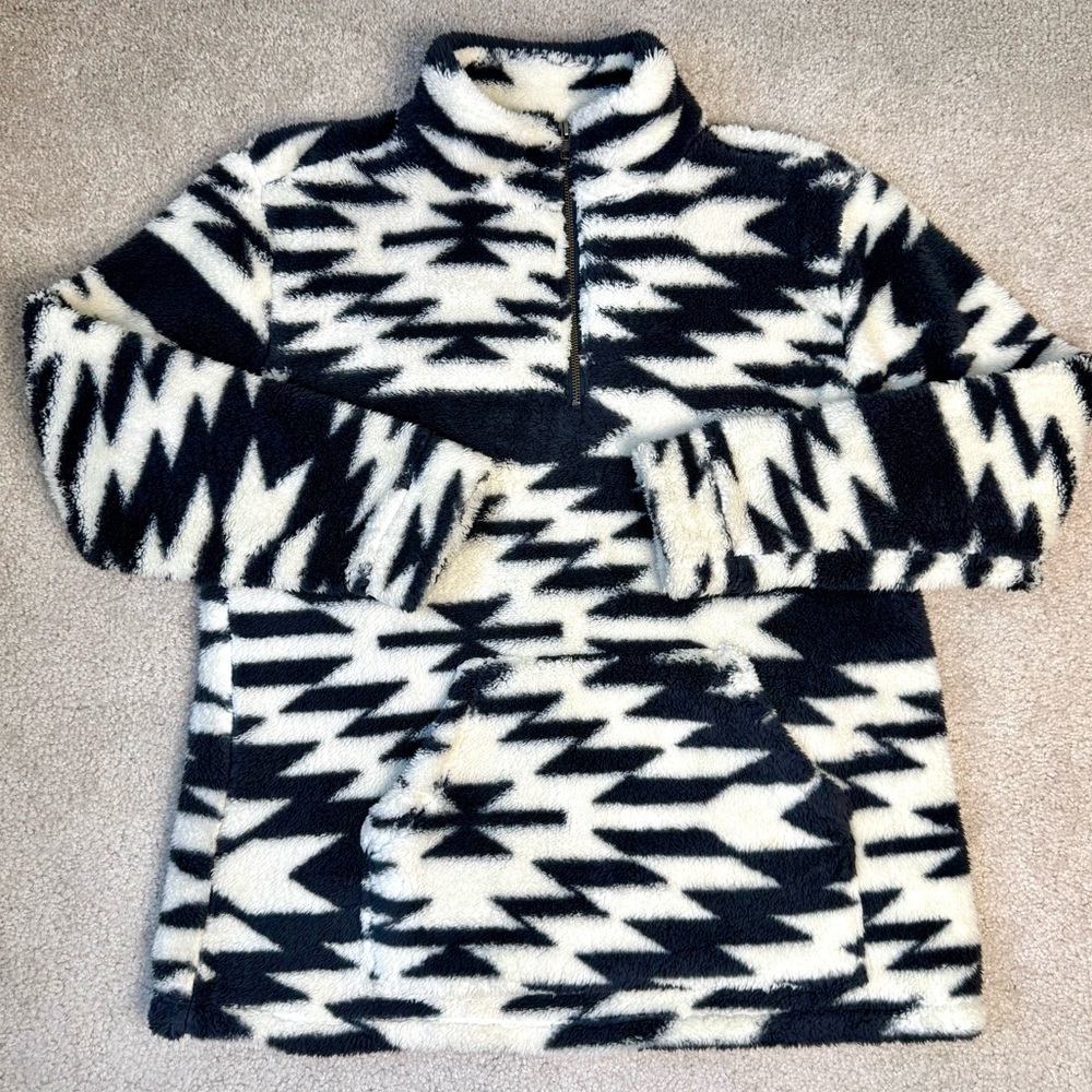 Natural Reflections 1/4 Zip Top Sherpa Fleece Aztec Print Pocket Medium Western